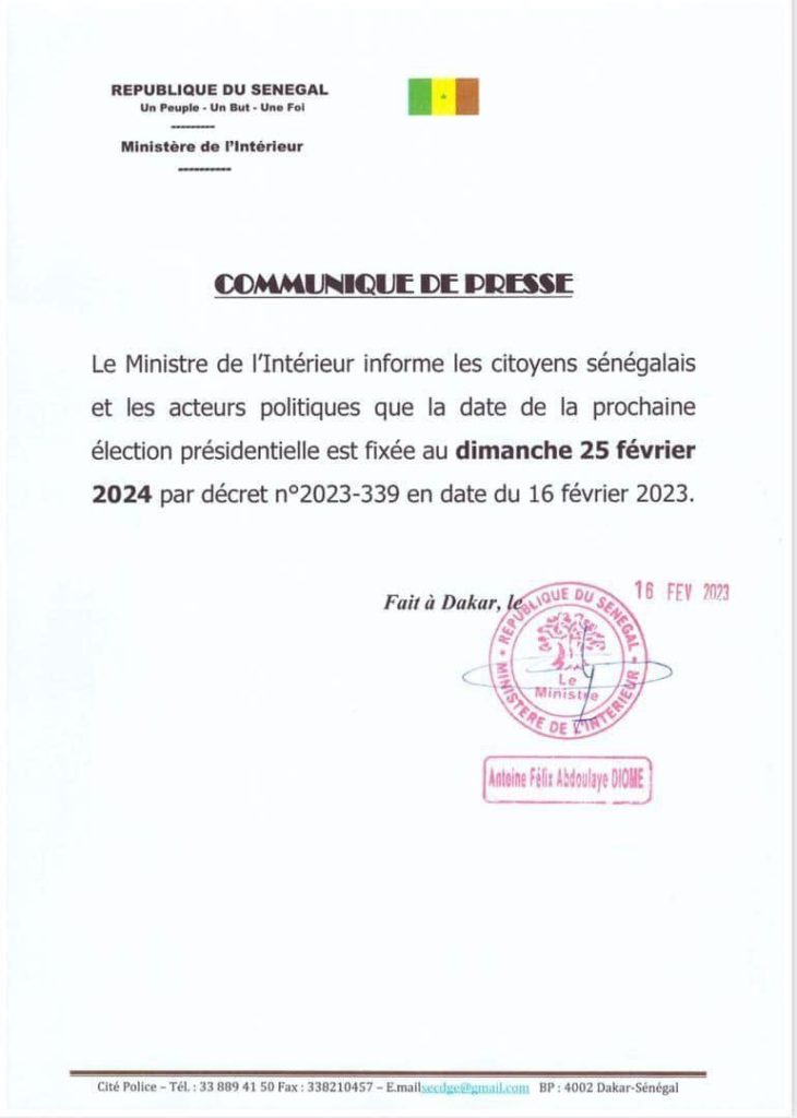 Election présidentielle de 2024 au Sénégal, la date fixée au dimanche